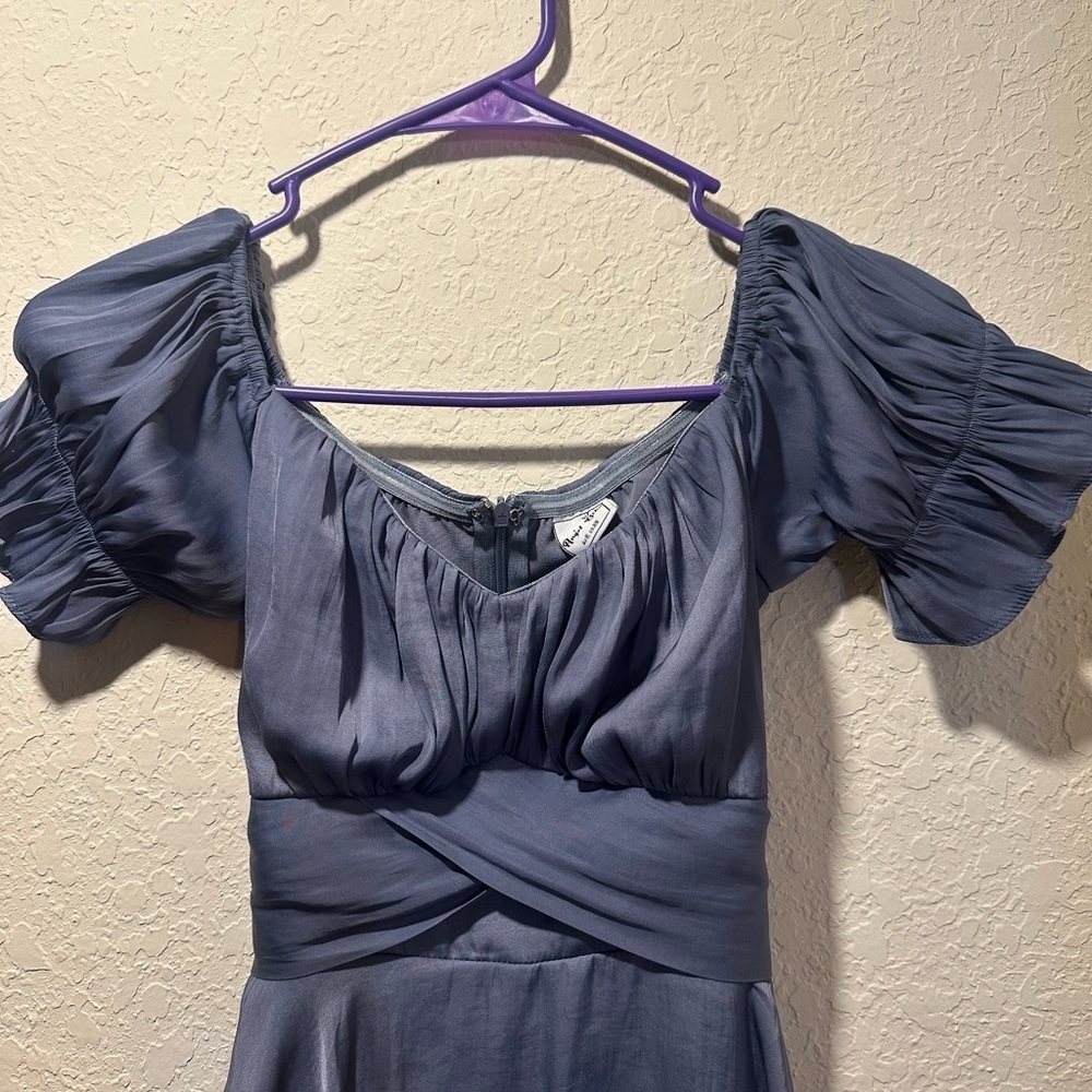 Angel Biba Steel Blue Off-Shoulder Mini Romper Dress Women’s XS - Picture 3 of 9